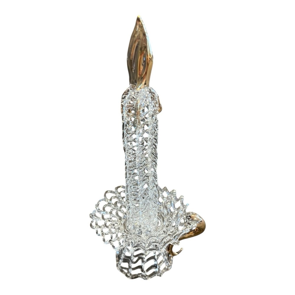 Vintage Kitsch Spun Glass Candle‎ Christmas Around the World 7" Gold Accent